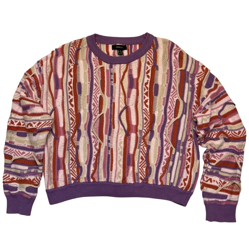 FOREVER 21 Coogi Style 90s Y2K Colorful Retro Artsy Texture Knit Sweater Size 2X